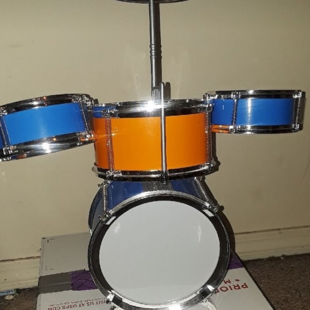 Orange blue and white mini drum set